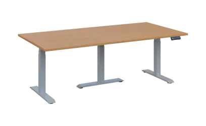 FLEXIMEET 200-100 výškově nastavitelný stůl, kovová podnož stříbrná, deska 25 mm, široký 2000 mm, buk royal